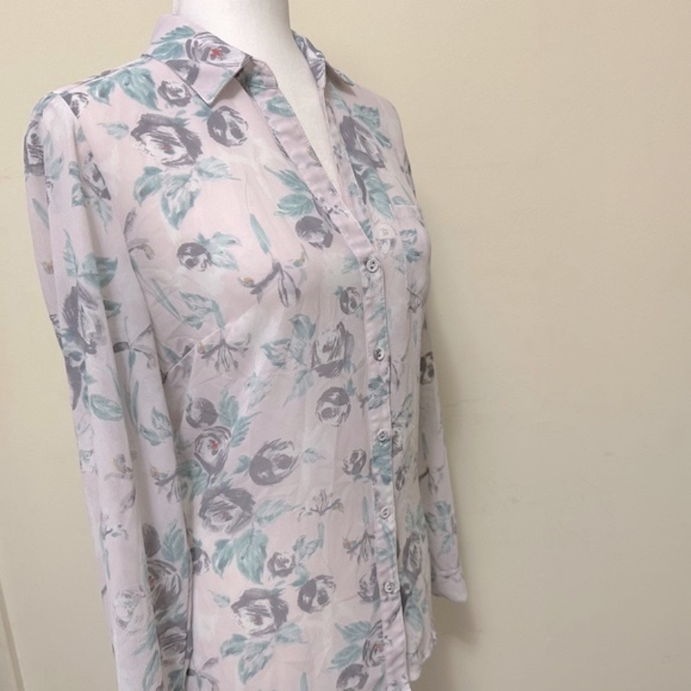 Kut from the Kloth Flora Print Semi-Fit w Back Gathered Button Up Shirt Blouse S - Picture 6 of 16